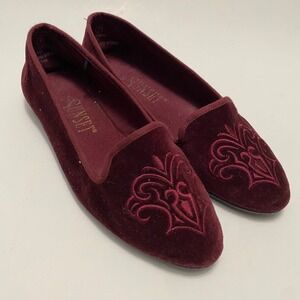 Women's Burgundy Red Velvet Flats 7.5 Quiet Luxury Heritage Holiday Parisian